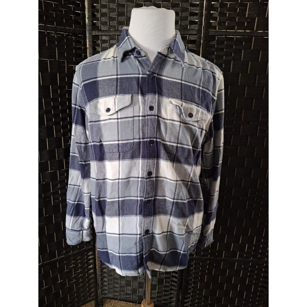 American Eagle Mens Large Plaid Shirt Flannel Skater Grunge Blue White